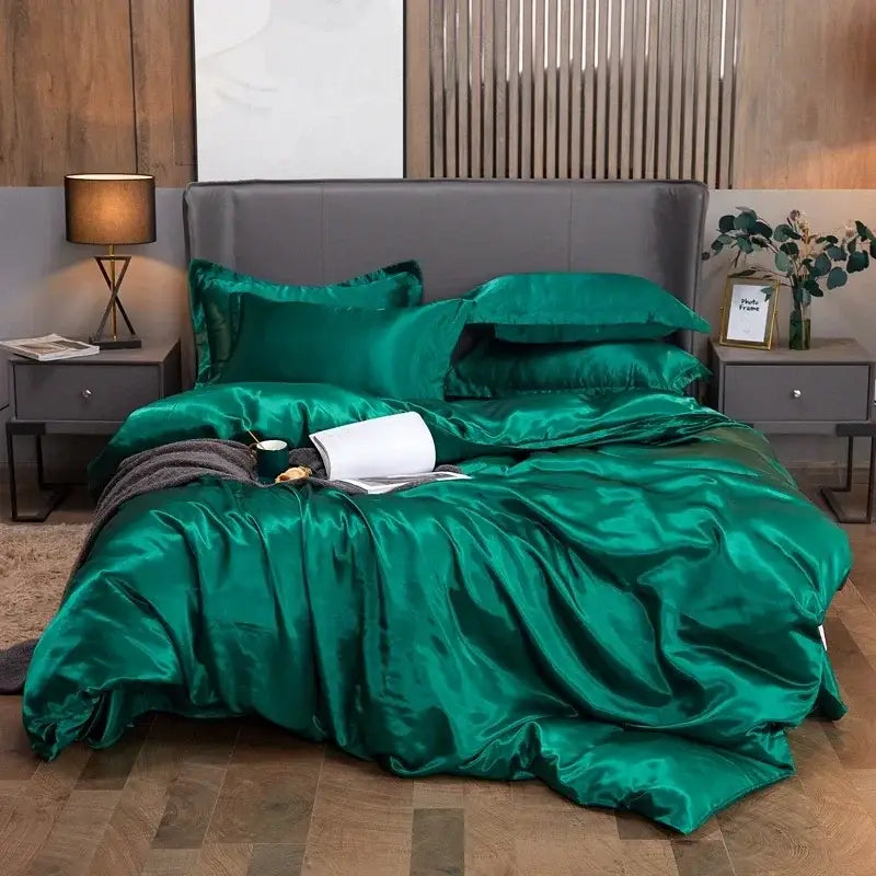 Elegant chocolate brown satin duvet cover bed sheet set bedroom