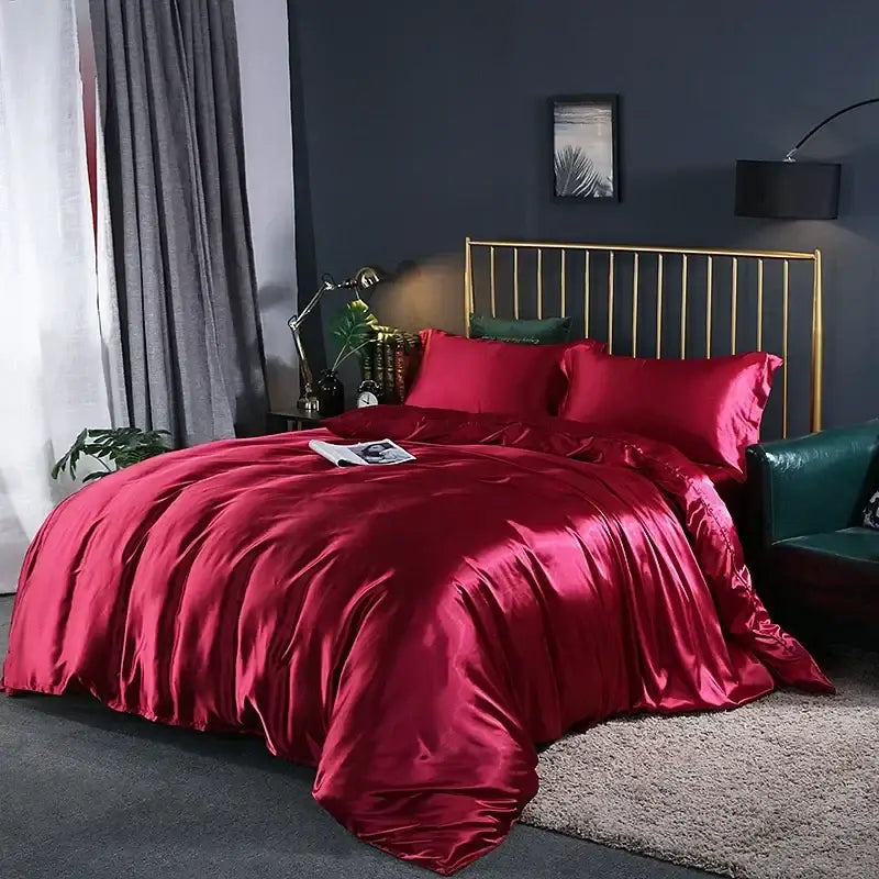 Elegant bronze satin duvet cover and bed sheet set bedroom luxury