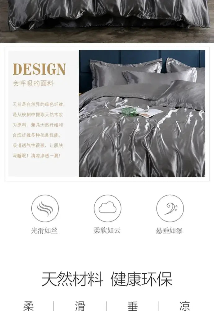 Elegant bronze satin duvet cover and bed sheet set bedroom luxury