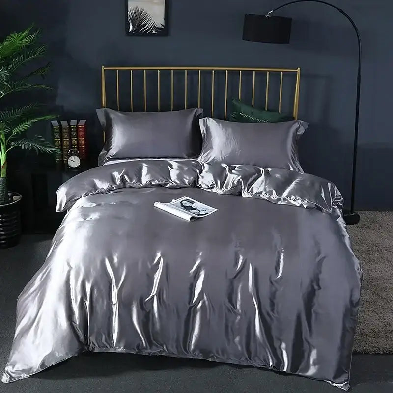 Elegant gold satin duvet cover set bedroom bed sheet ensemble