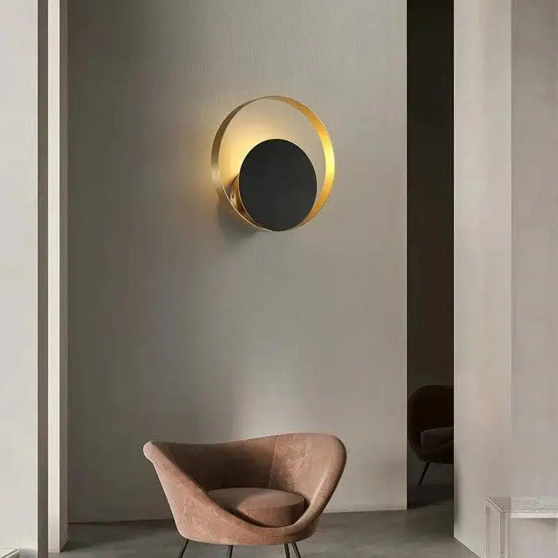 Modern gold & gray circular wall sconces – living room modern wall light