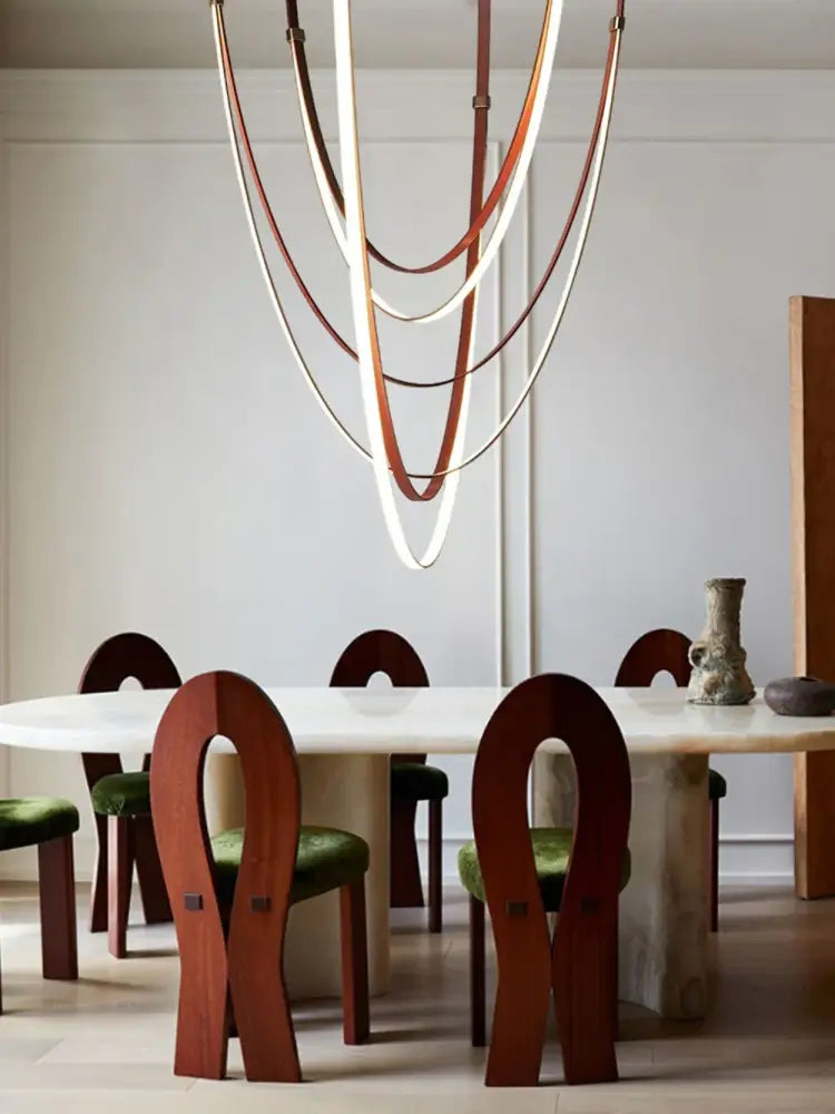 Modern double tiered led chandelier with flexible leather belt dining room light