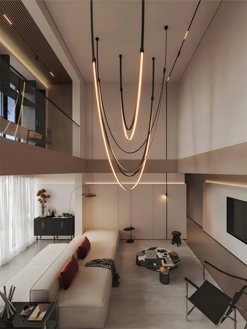 Modern flexible leather belt led chandelier – living room light