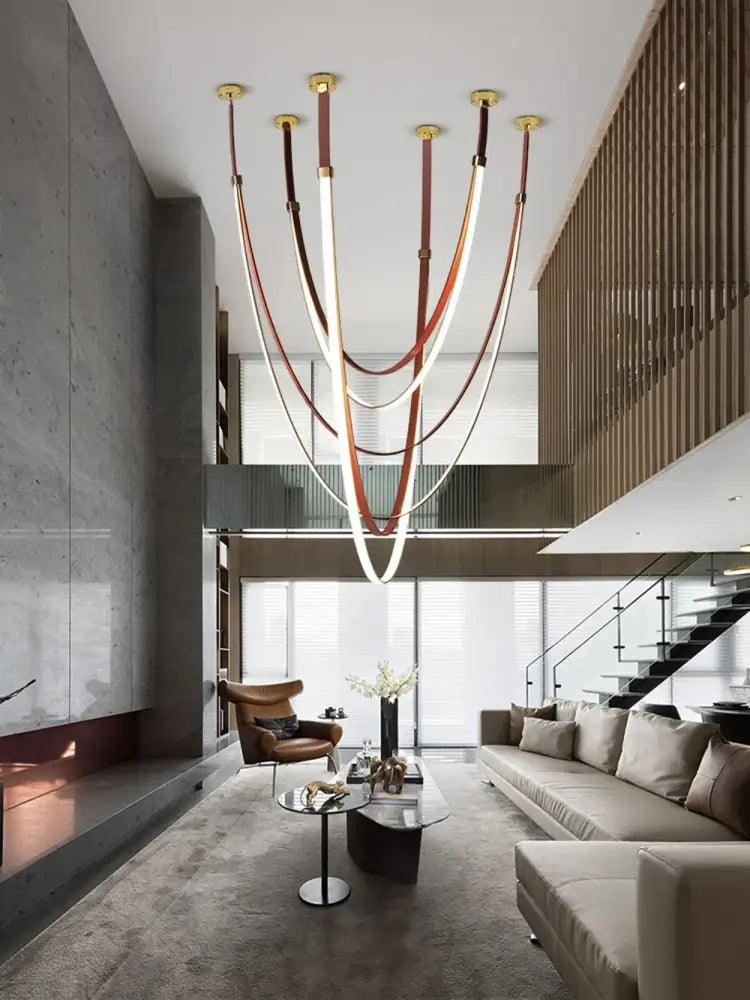 Modern flexible leather belt led chandelier – living room light