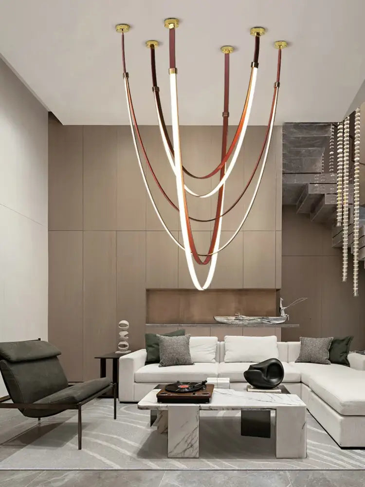 Modern flexible leather belt led chandelier – dining room pendant light