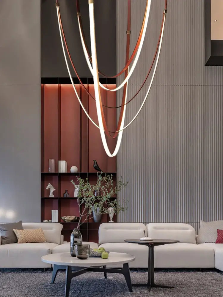 Modern flexible leather belt led chandelier – dining room pendant light
