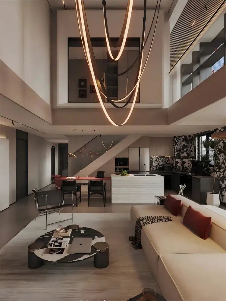 Modern flexible leather belt led chandelier – living room light