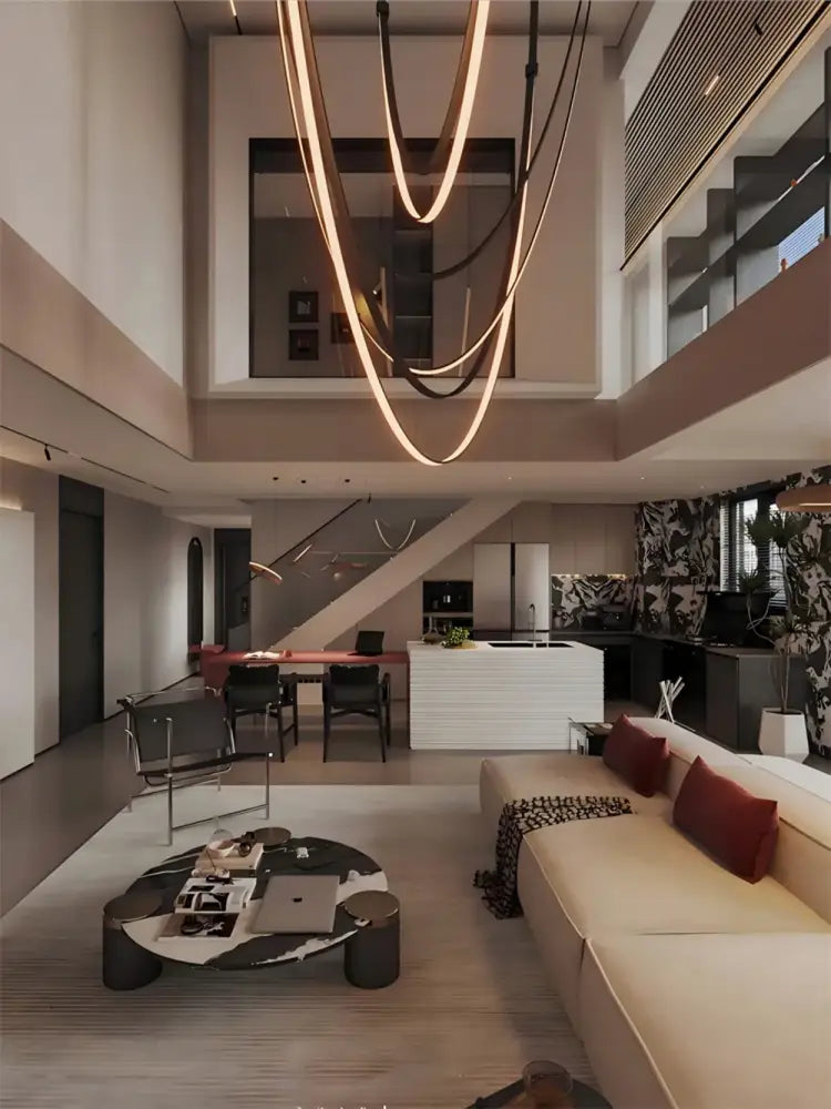 Modern flexible leather belt led chandelier – living room light