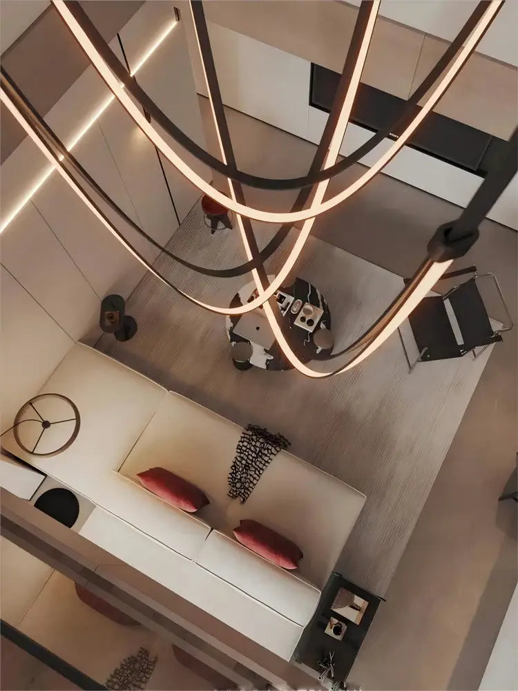 Modern flexible leather belt led chandelier – dining room pendant light