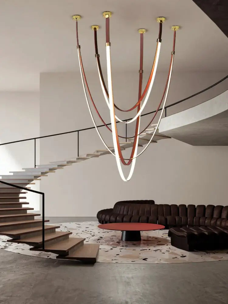 Modern flexible leather belt led chandelier – dining room pendant light