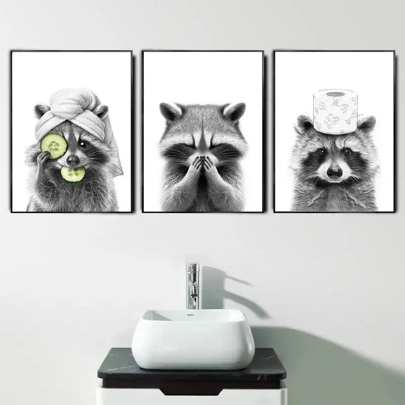 Pig shower black and white animal bathroom wall art