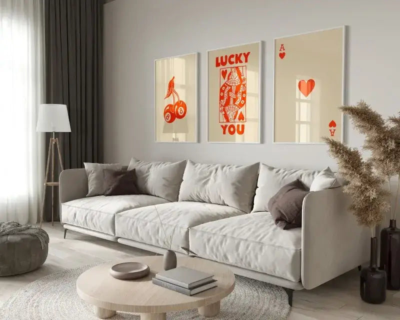 Vibrant pink ace card queen wall art set for bedroom decor