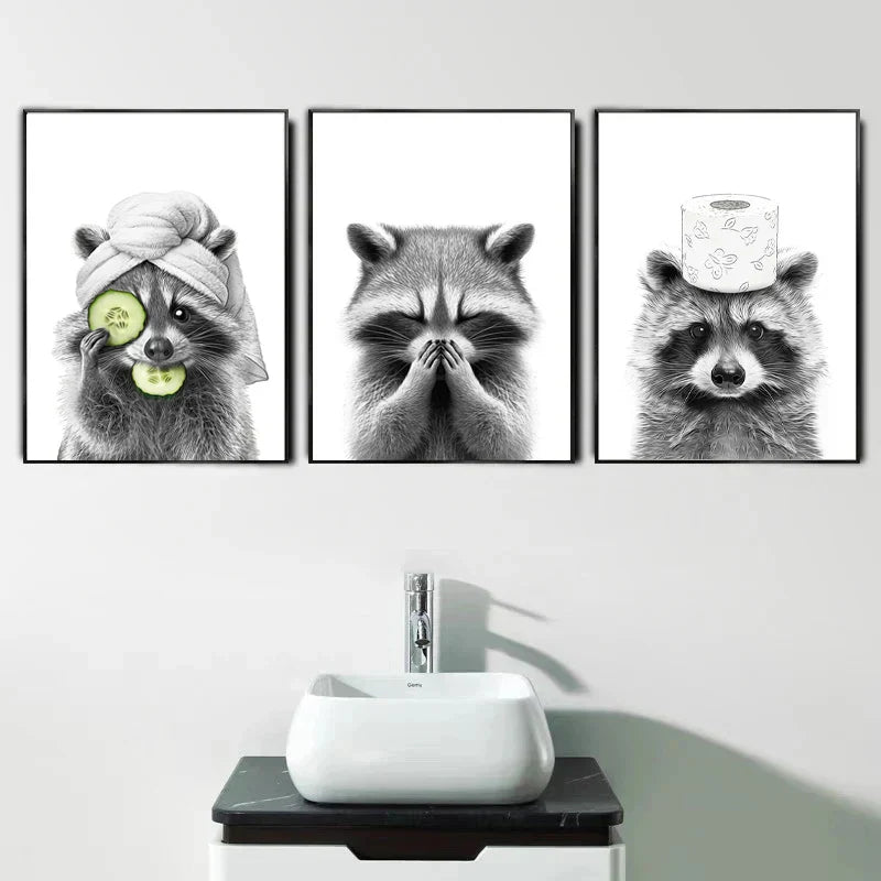 Funny bear wall art black and white bathroom canvas print