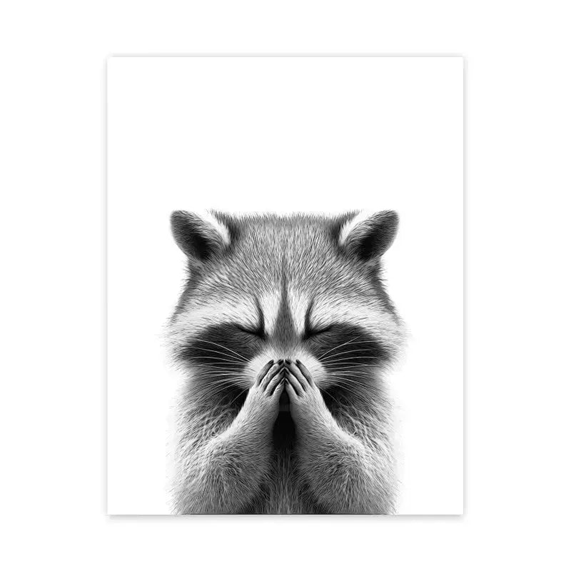 Funny raccoon animal wall art bathroom canvas print