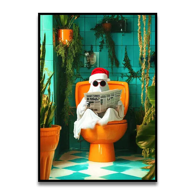 Funny christmas gingerbread man bathroom canvas wall art