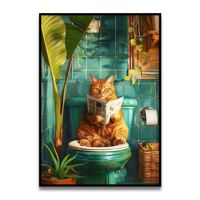 Funny koala reading newspaper bathroom canvas wall art