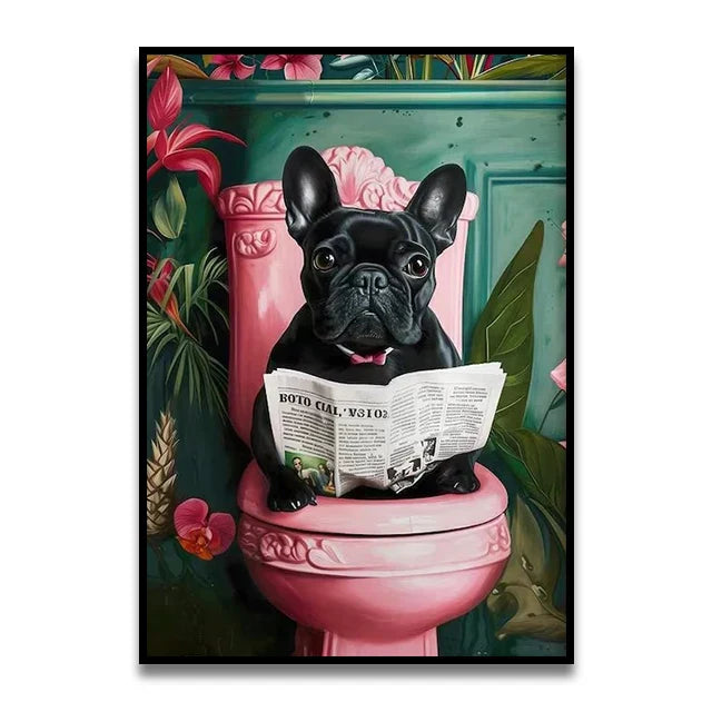 Funny koala reading newspaper bathroom canvas wall art