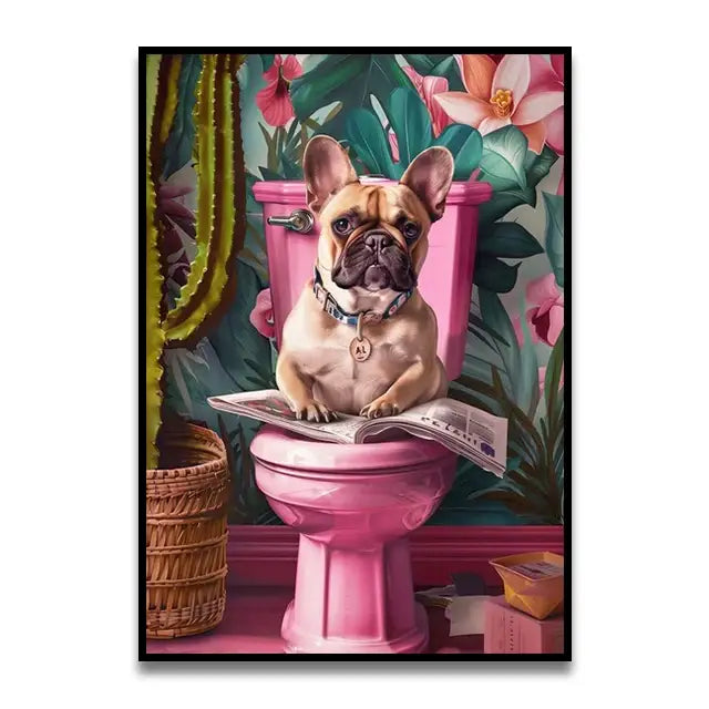 Funny zebra in pink fur coat canvas wall art bathroom decor