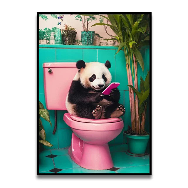 Funny orange cat reading newspaper bathroom wall art