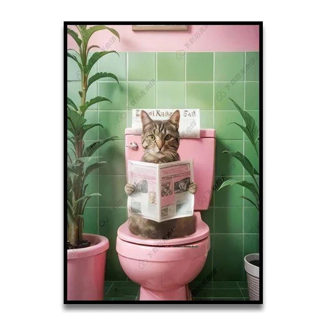 Funny chocolate lab dog on toilet bathroom canvas wall art print