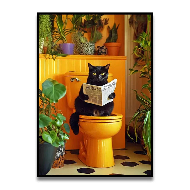 Funny chocolate lab dog on toilet bathroom canvas wall art print