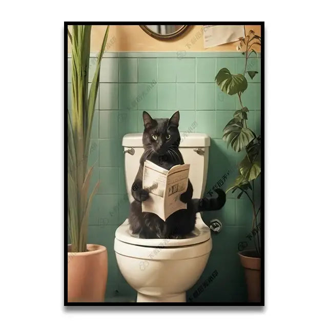 Whimsical ghost and orange toilet bathroom wall art print