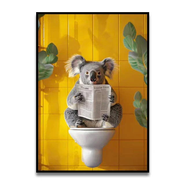 Whimsical panda and pink toilet canvas wall art bathroom decor