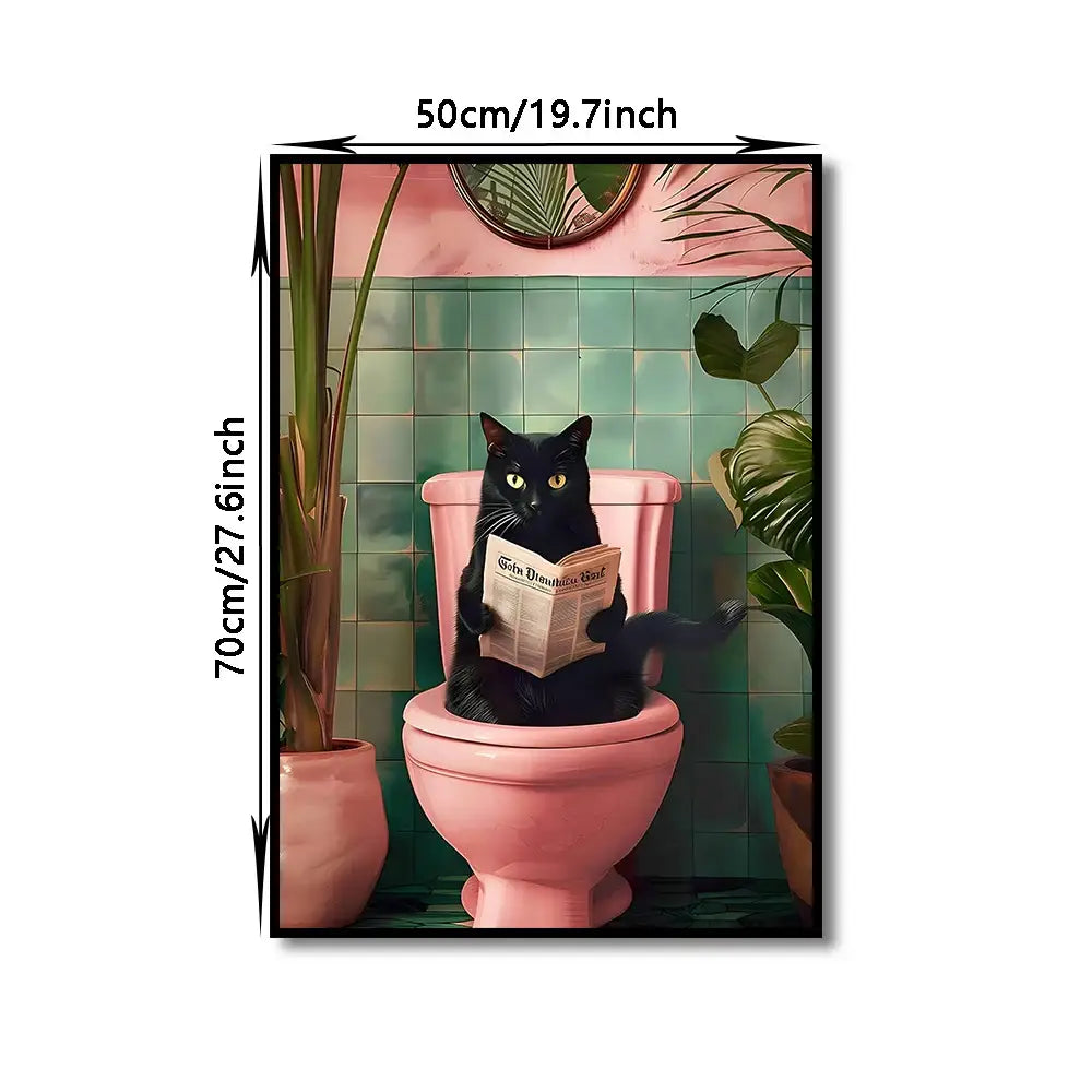 Whimsical panda and pink toilet canvas wall art bathroom decor
