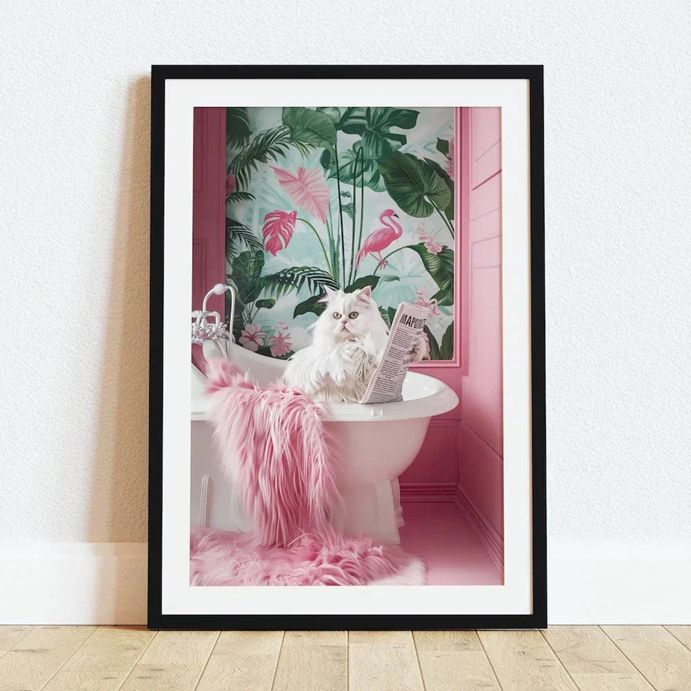 Funny black french bulldog reading wall art bathroom decor