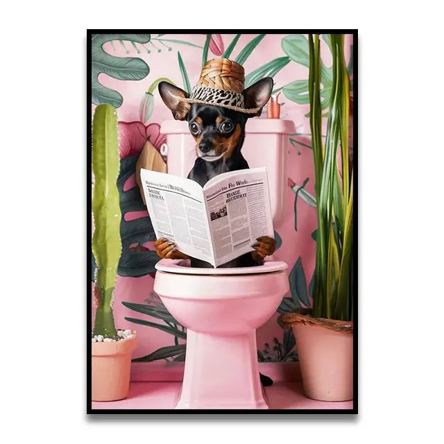 Funny giraffe reading newspaper wall art bathroom decor