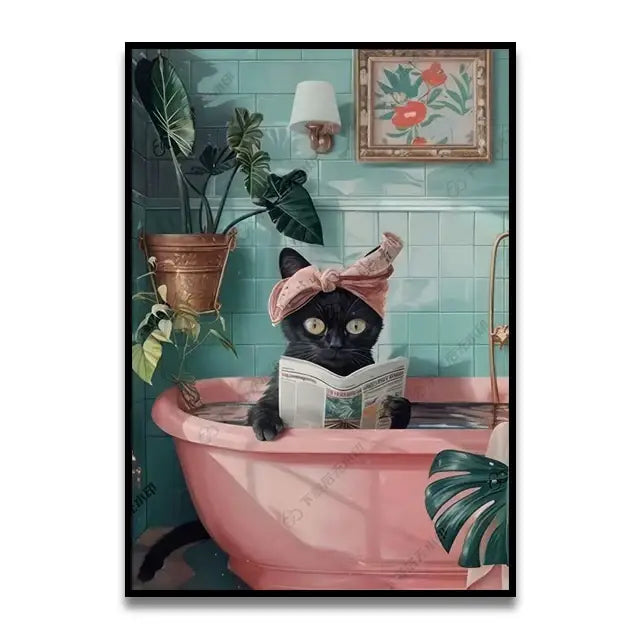 Funny golden retriever reading newspaper wall art bathroom decor