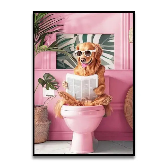 Funny tabby cat reading newspaper wall art bathroom framed canvas