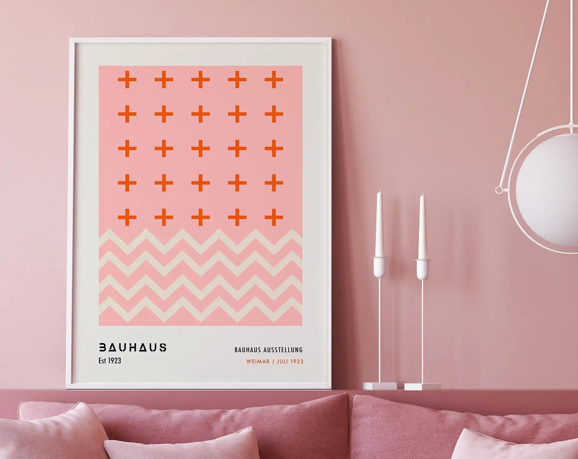 Geometric bauhaus canvas poster red & blue living room wall art
