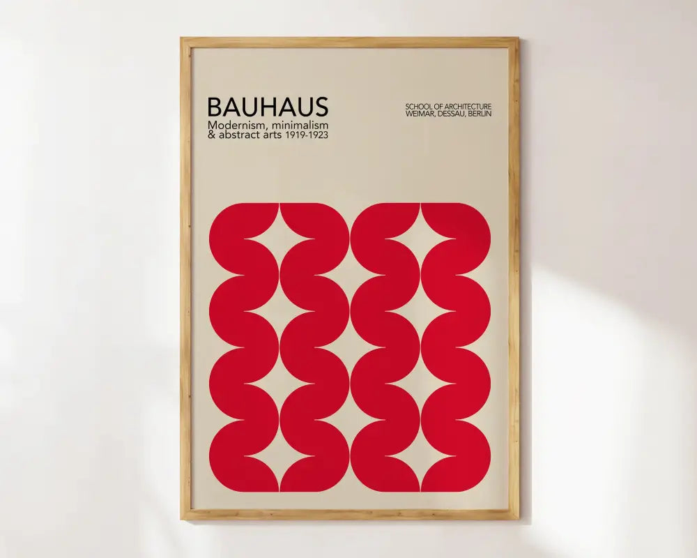 Geometric bauhaus canvas poster teal & cream living room wood frame