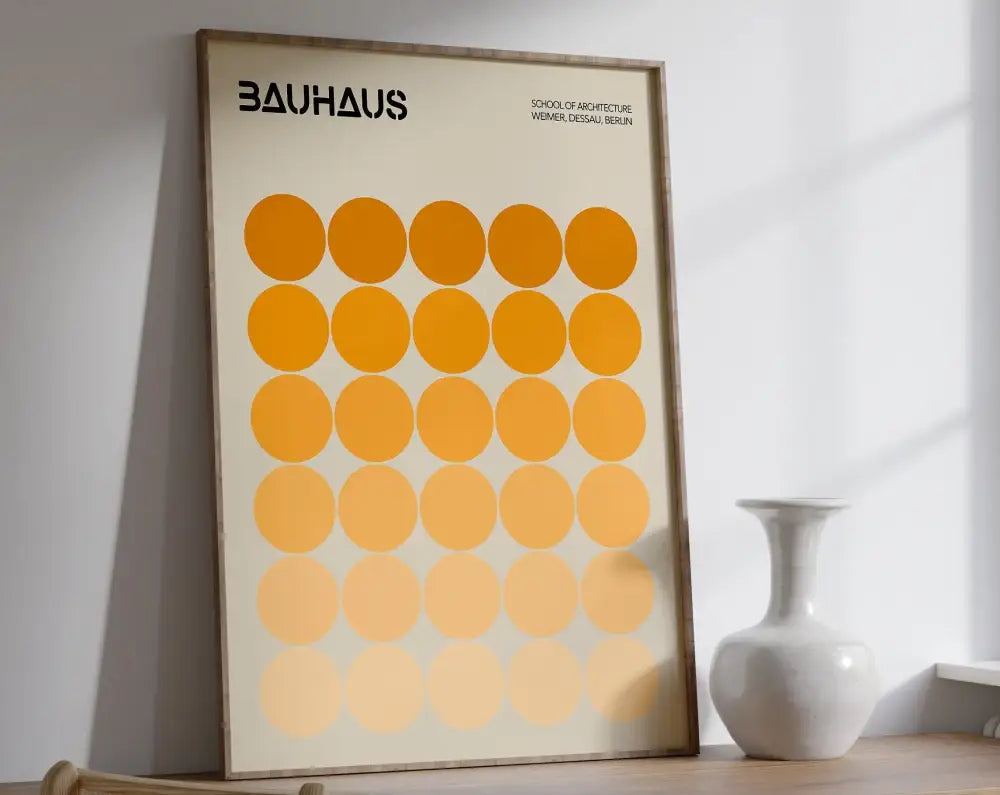 Geometric bauhaus canvas poster blue & orange living room wall art