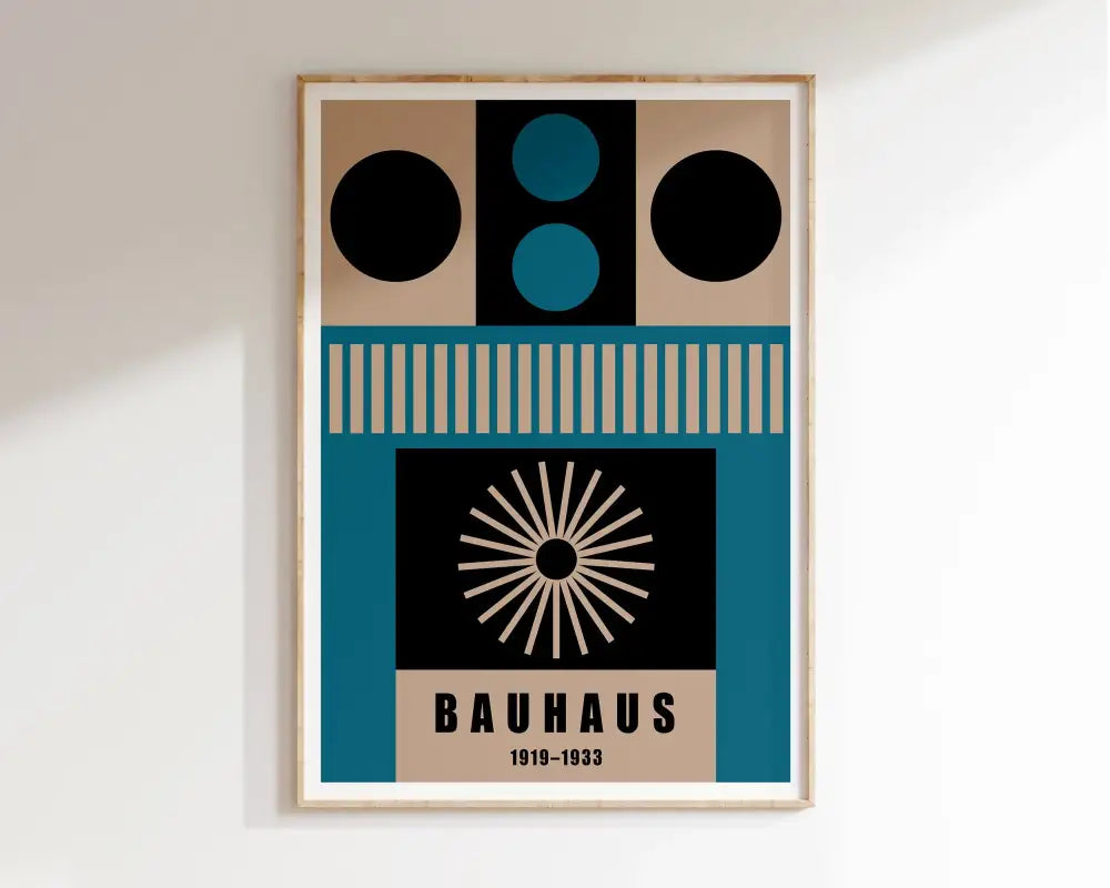Geometric bauhaus canvas poster black & orange living room art