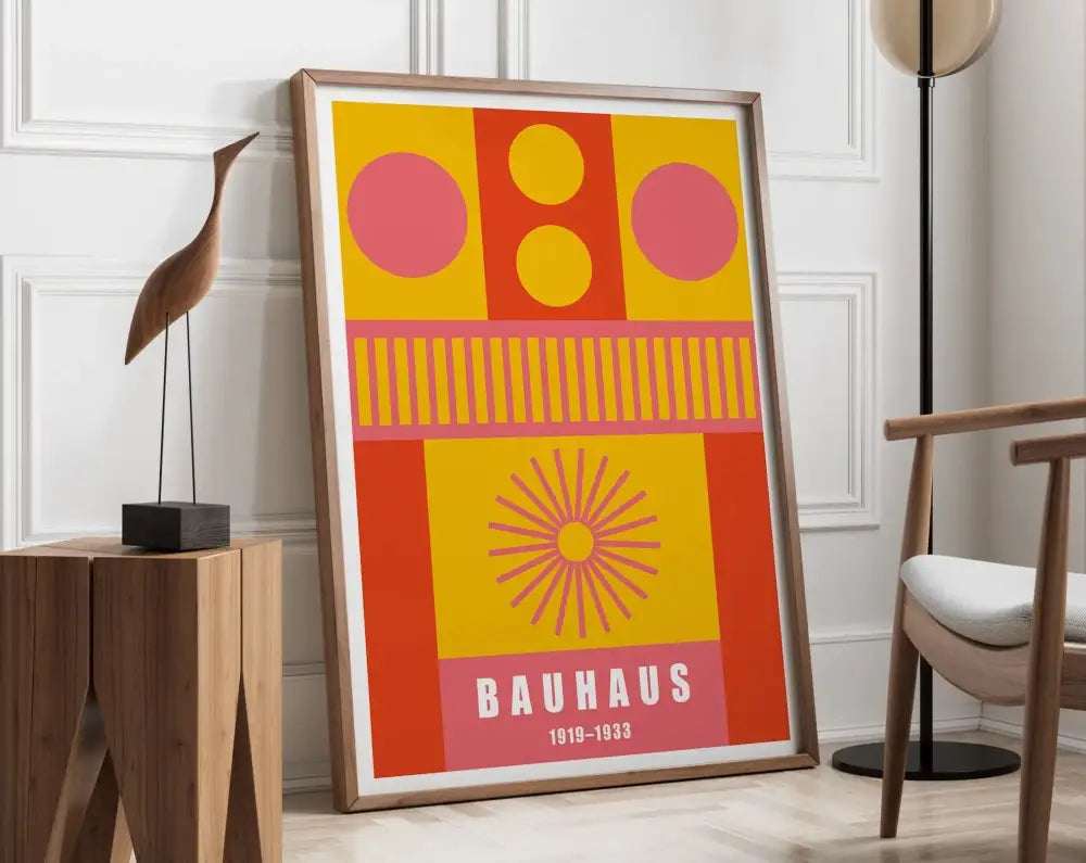 Bauhaus geometric beige and white canvas poster living room wall art