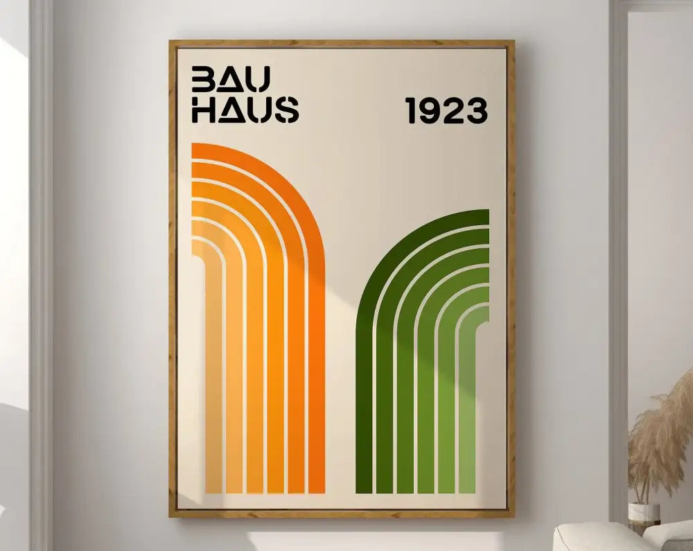 Retro pink & orange geometric bauhaus canvas poster living room wall art
