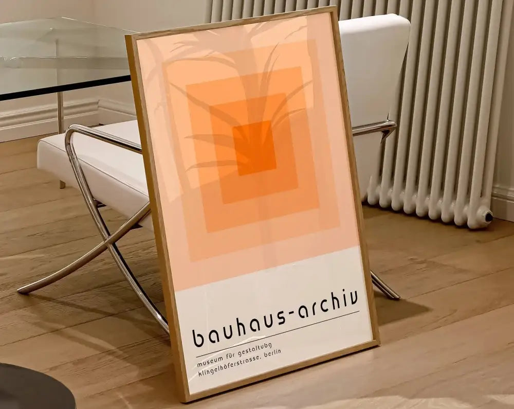 Retro pink & orange geometric bauhaus canvas poster living room wall art