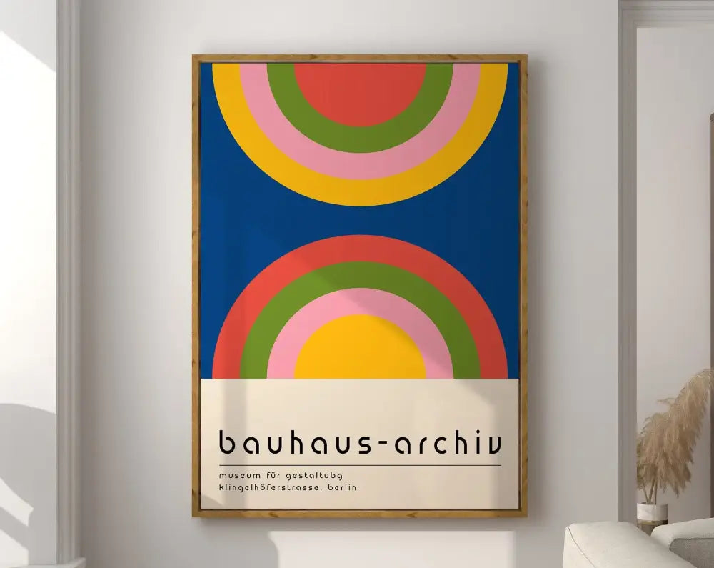 Retro pink & orange geometric bauhaus canvas poster living room wall art