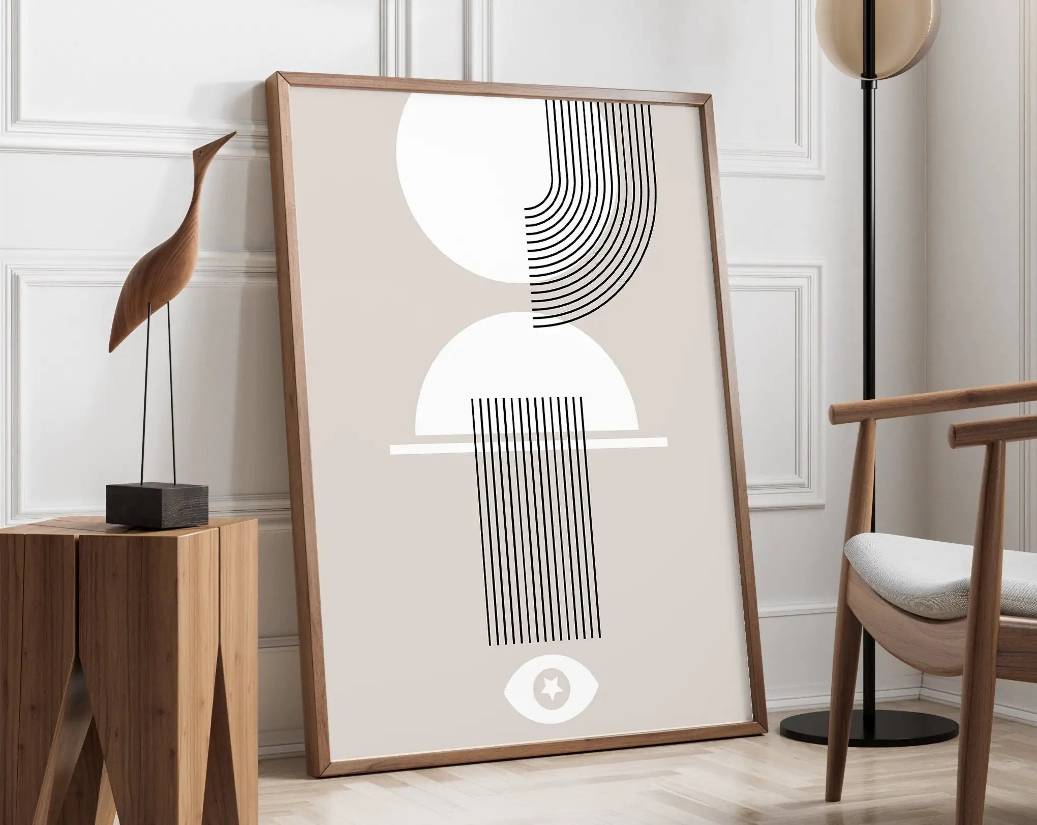 Bauhaus geometric canvas poster orange & cream living room art