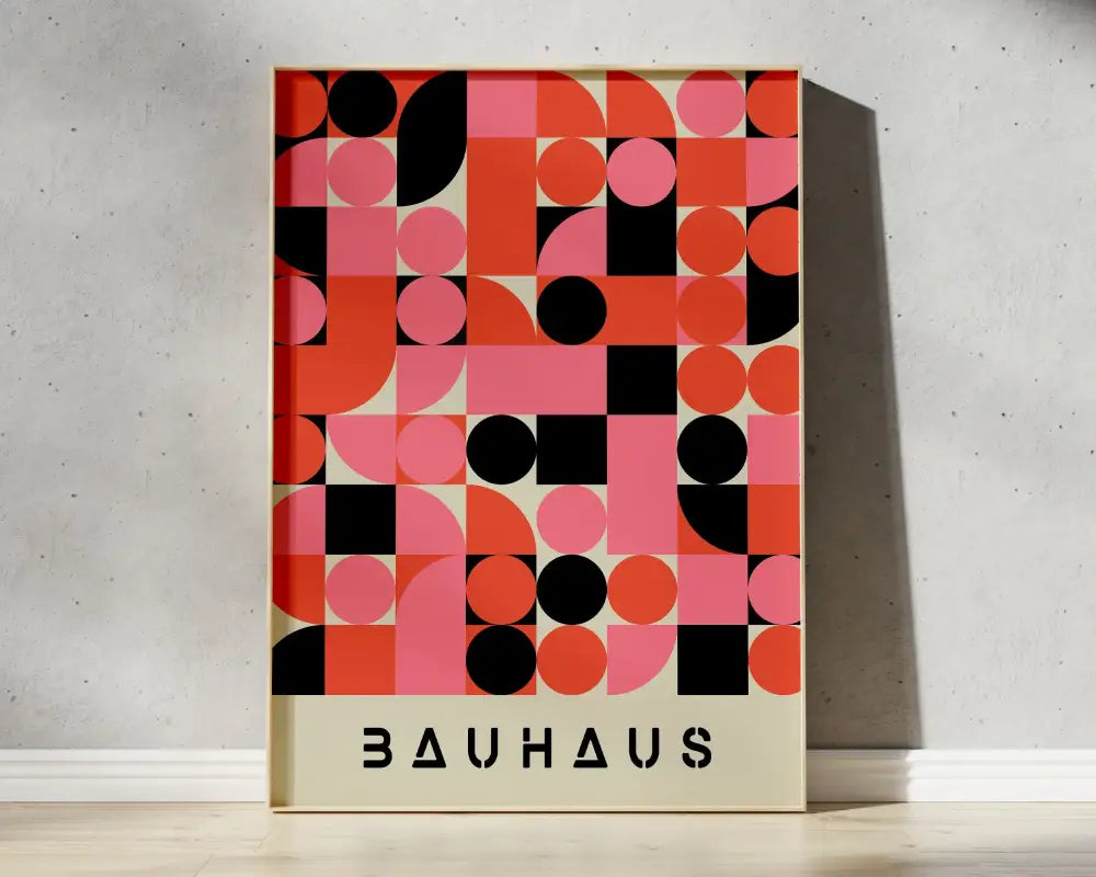 Pink & green geometric bauhaus canvas print living room wall art