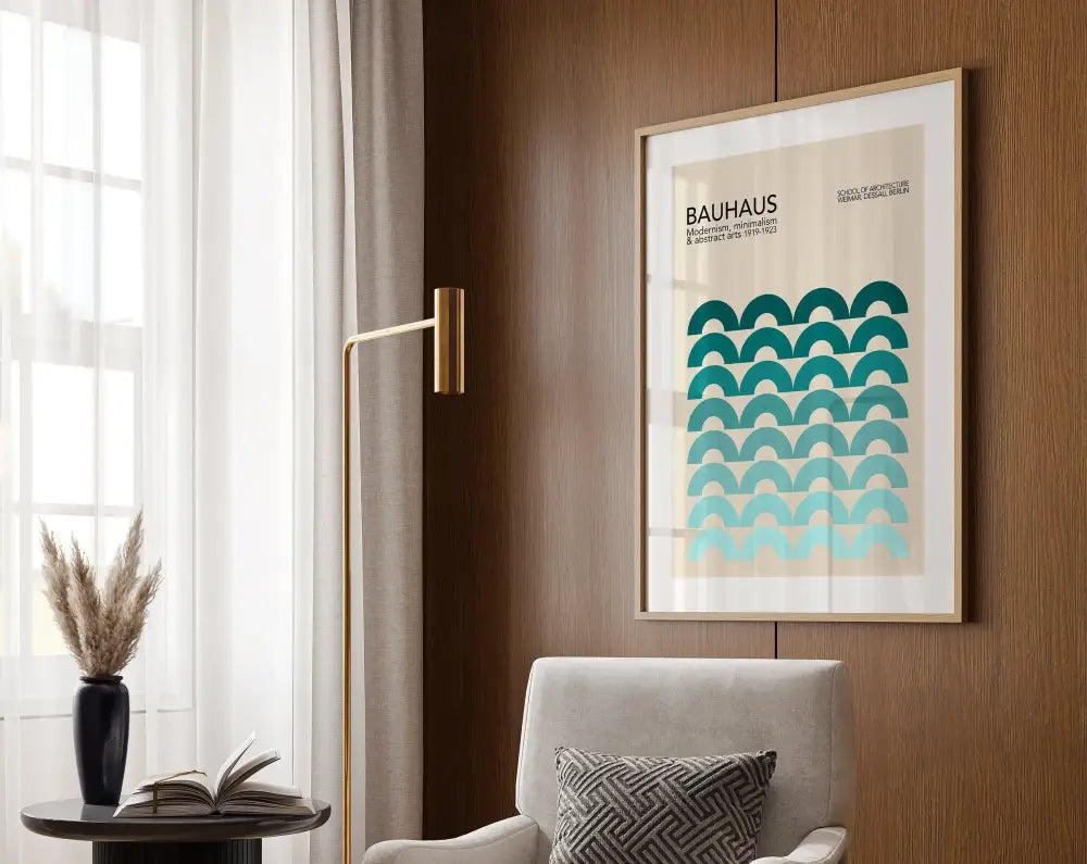 Modernist bauhaus red & green geometric canvas poster living room art