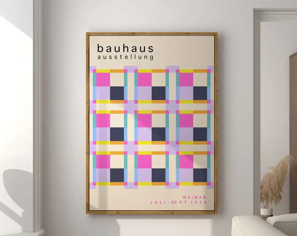 Modernist bauhaus red & green geometric canvas poster living room art