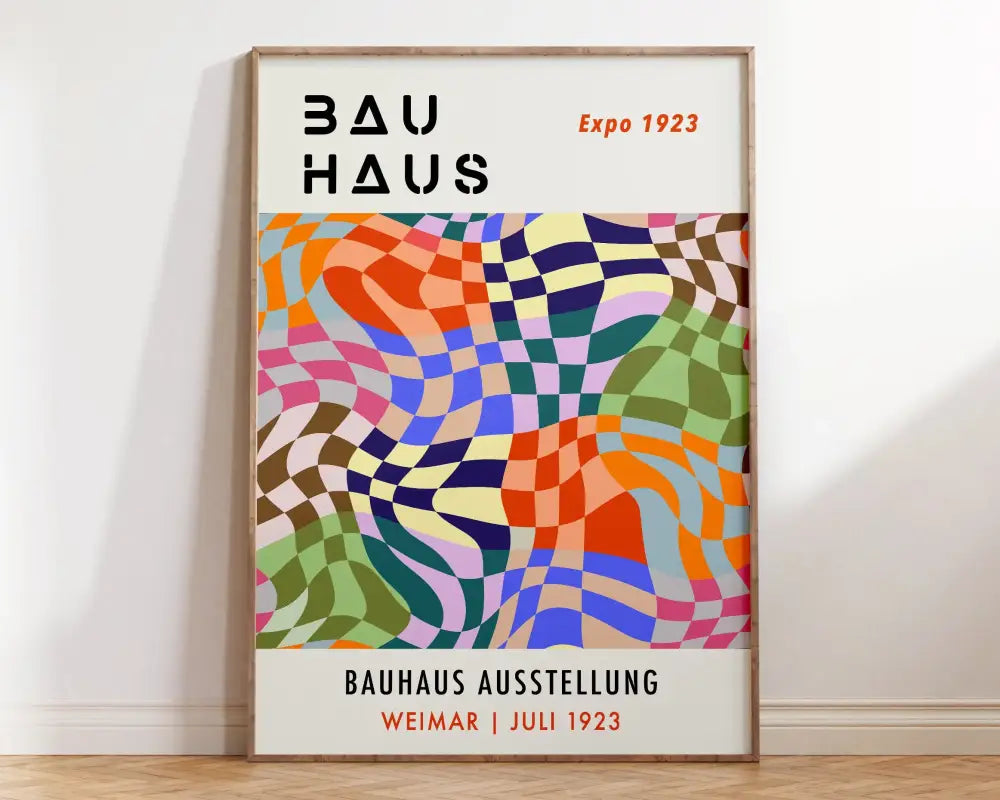 Bauhaus pink and orange geometric canvas wall art living room decor