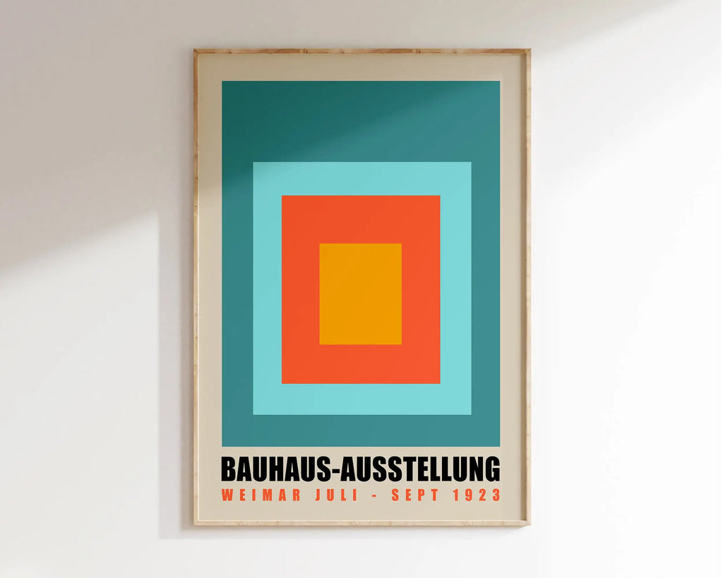 Geometric bauhaus canvas wall art orange & brown living room decor