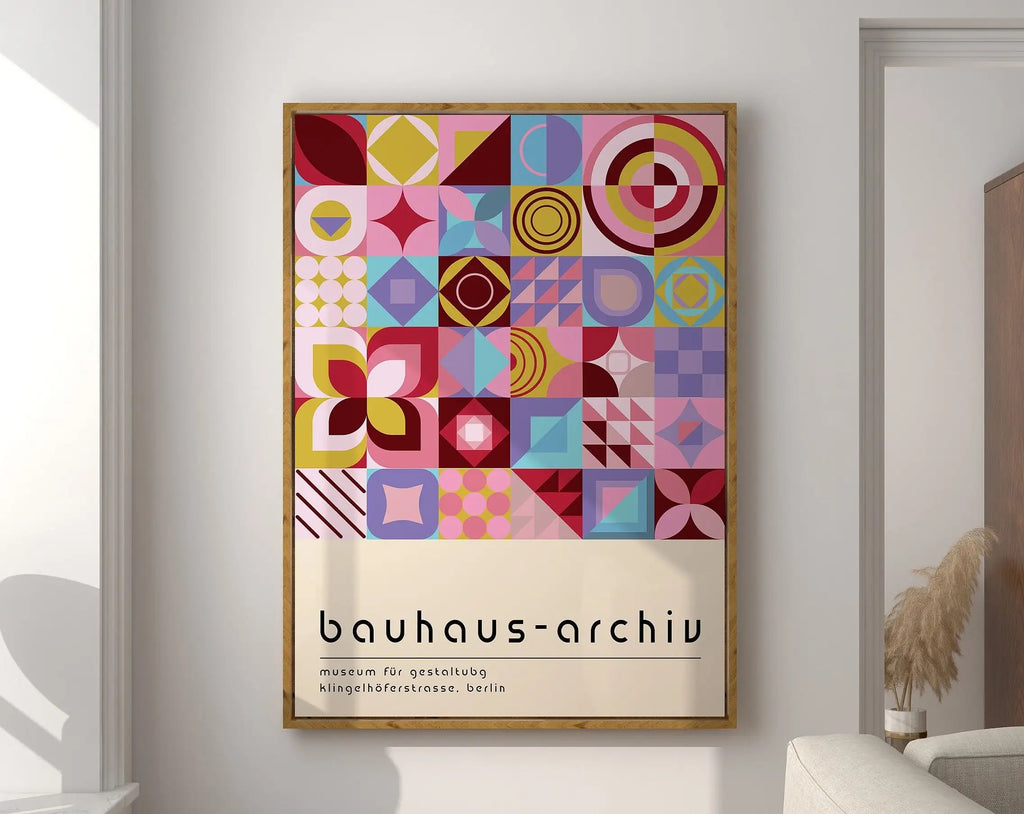 Pastel geometric bauhaus canvas wall art for living room