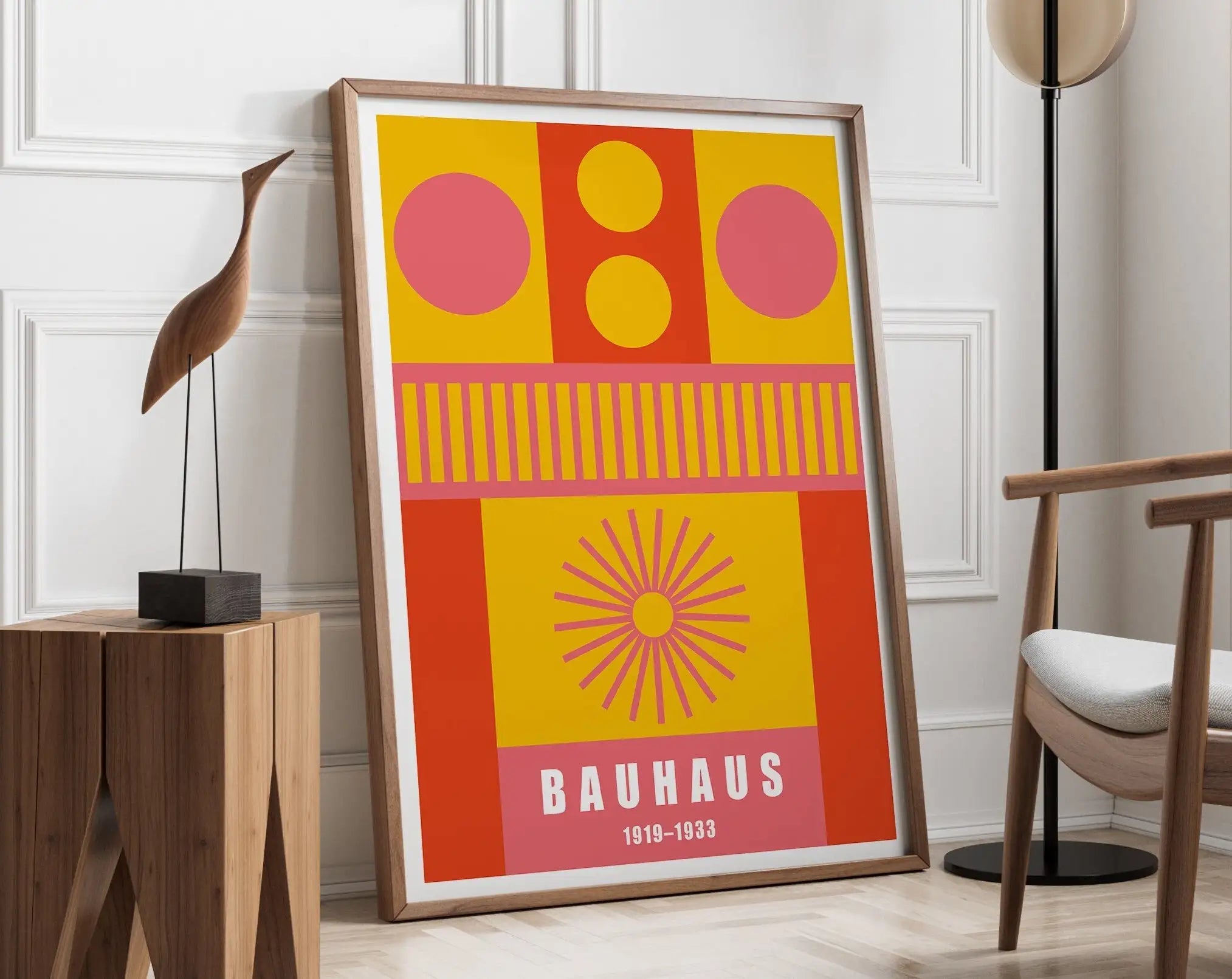 Bauhaus pink & navy geometric canvas poster living room wall art