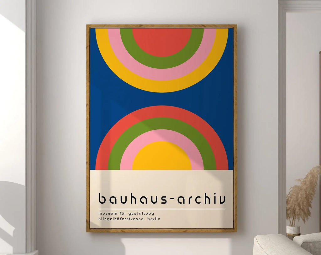 Bauhaus pink & navy geometric canvas poster living room wall art