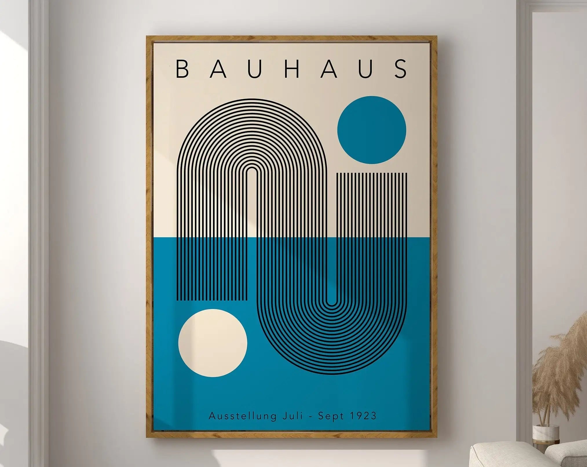 Bauhaus pink & navy geometric canvas poster living room wall art